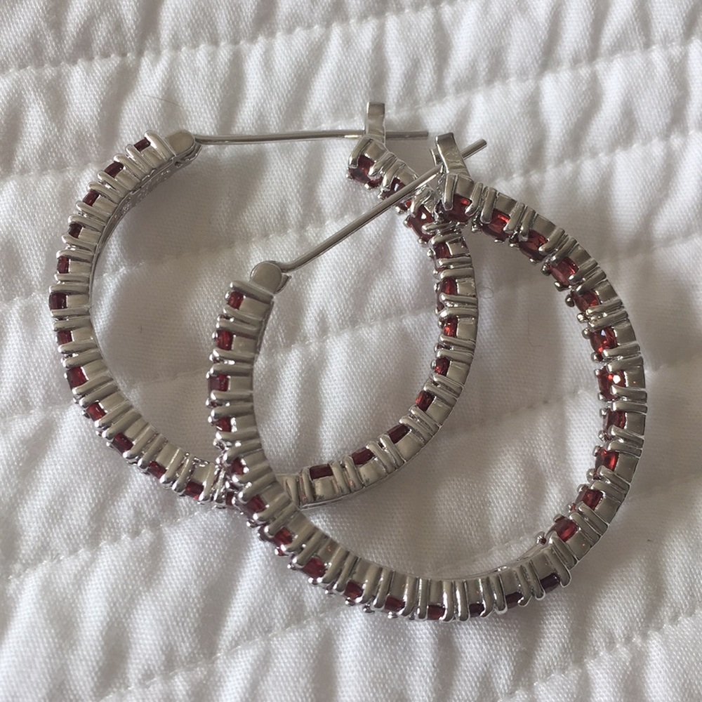 Garnet hoop stainless earrings